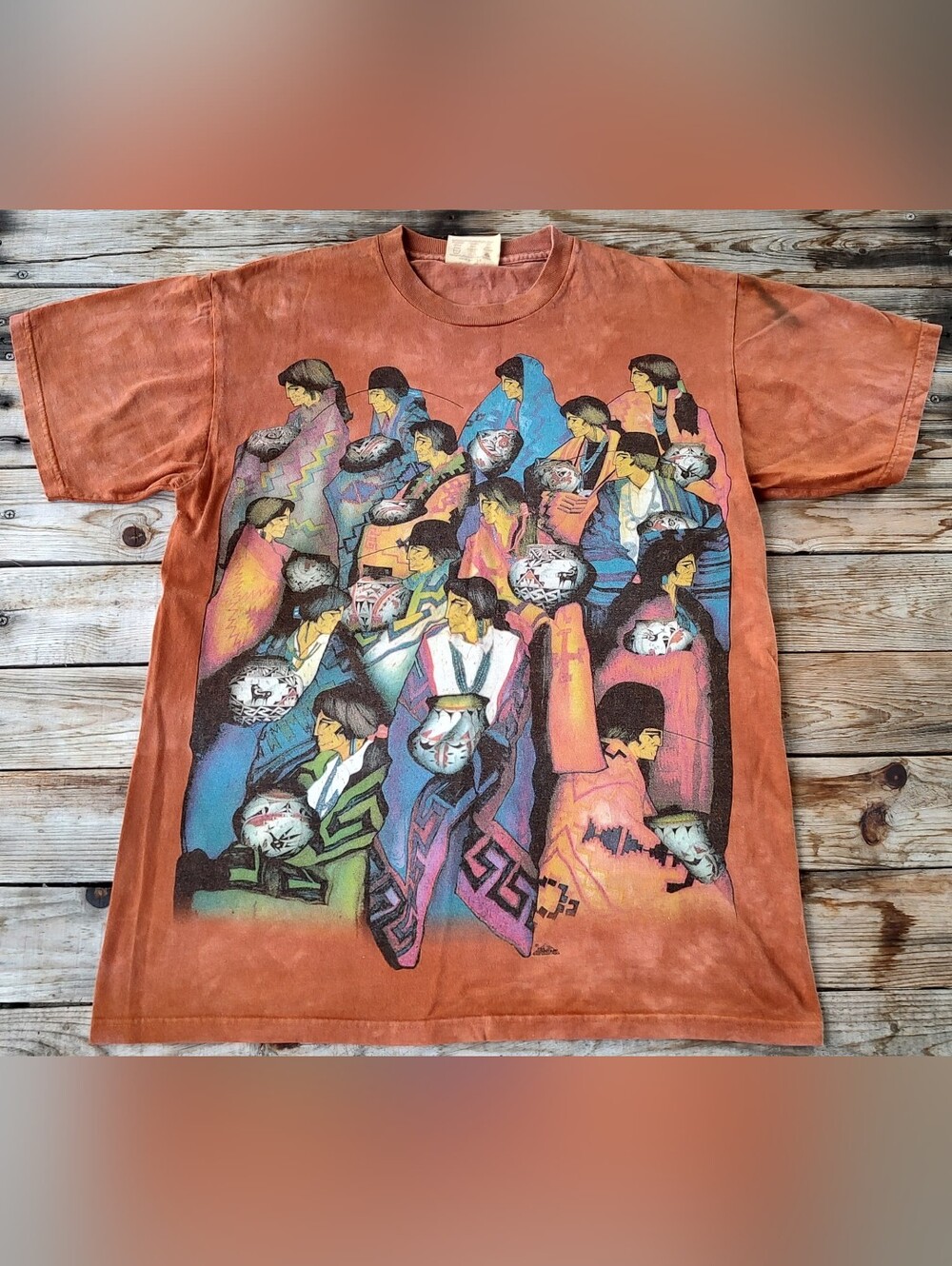 vintage 90's The Mountain Native American acid wash T-shirt men's Size Medium